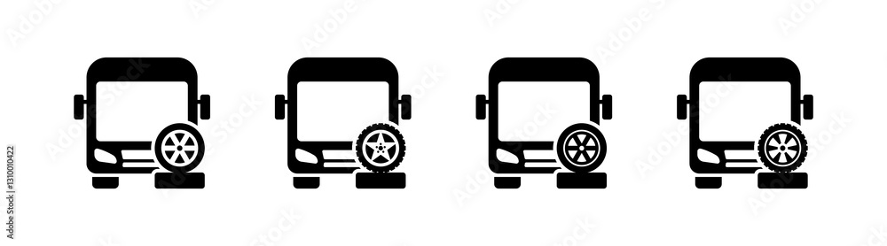 Poster flat linear icons set of bus wheels - vector style.
