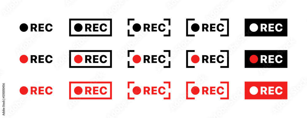 Poster flat icons set of recording symbols in linear style.
