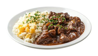 PNG One plate of indian Rogan Josh white food meal.