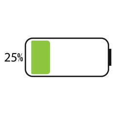 battery 100,80,75,50,25,20,0 percent full sign on white background 
