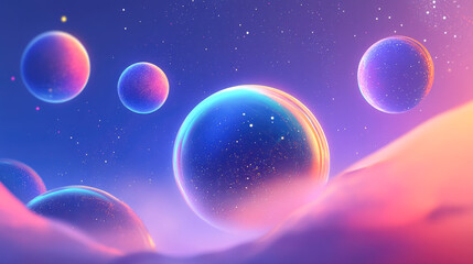Naklejka premium Vibrant celestial spheres in a dreamlike cosmic landscape