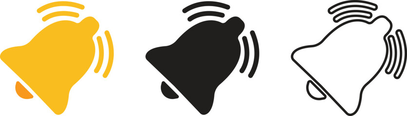 Notification bell icon in flat, line set isolated on transparent background