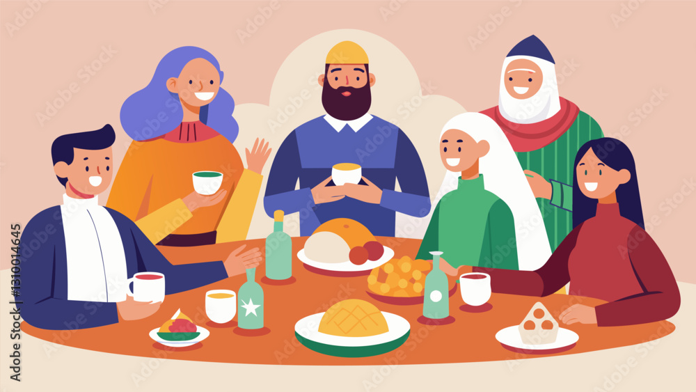 Poster the interfaith meal bringing together not only different faiths but also different ages backgrounds 