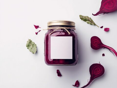 Glass jar of vibrant beetroot jam - Powered by Adobe