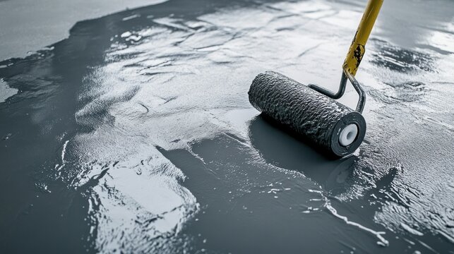 Applying epoxy floor coating with roller