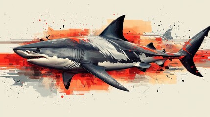Powerful great white shark abstract art