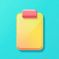 Colorful yellow clipboard with pink clip on turquoise background.