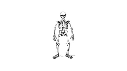 Vintage skeleton illustration standing against a plain background  