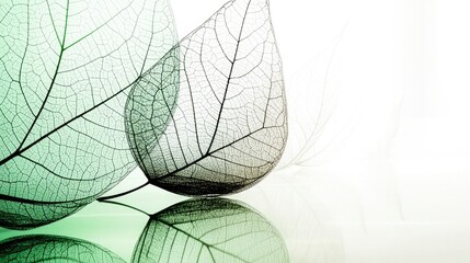 Green leaves overlay on white background, mirrored, for health, wellness, environment and nature
