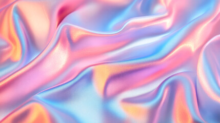 Fototapeta premium Iridescent pink and blue satin fabric with soft folds and colorful hues