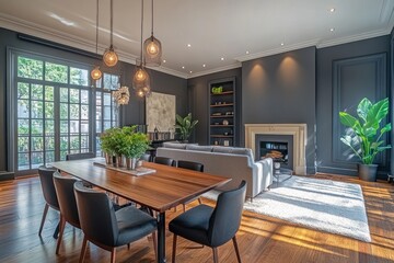 Modern, stylish dining area with a view.