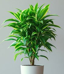 Fototapeta premium Lush Green Potted Plant with Vibrant Striped Leaves Captured Against a Minimalist Background for Indoor Decor and Natural Aesthetics