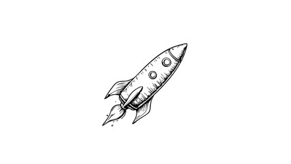 Vintage rocket sketch flying through white background  