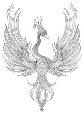Obraz premium PNG Celestial illustration of Phoenix with Flames phoenix white art.