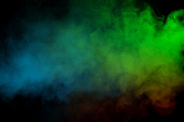 Blue and green steam on a black background.