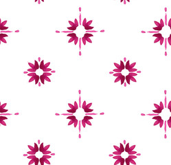 Hand painted watercolor flower like Moroccan scroll ornamental allover seamless tile pattern in repeat.