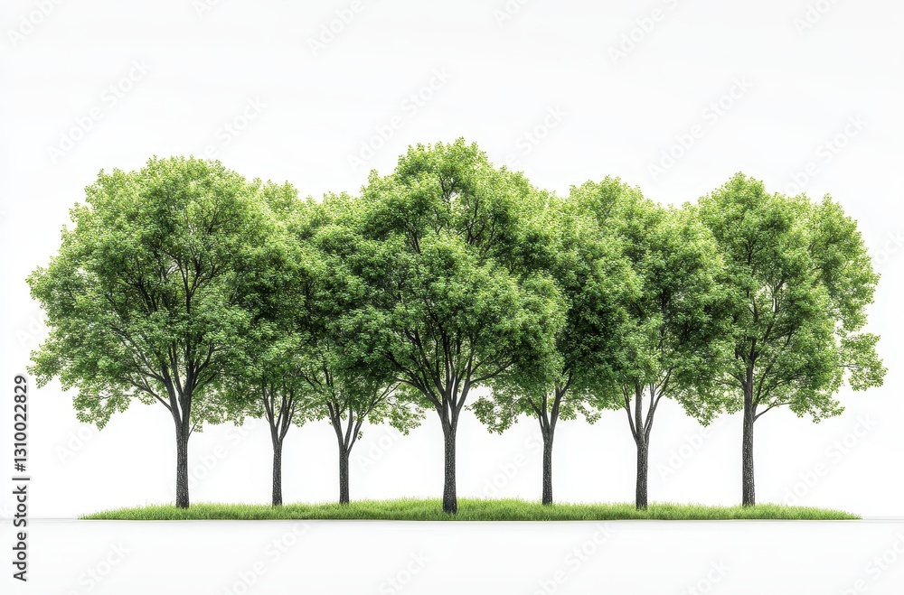 Poster lush green trees creating an inviting natural environment under clear sky with soft shadows on groun