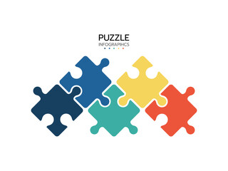 Thinline infographics. Concept with 5 pieces of puzzle. Jigsaw business chain infographic. Process diagram presentation. Vector illustration.