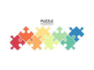 Thinline infographics. Concept with 8 pieces of puzzle. Jigsaw business chain infographic. Process diagram presentation. Vector illustration.