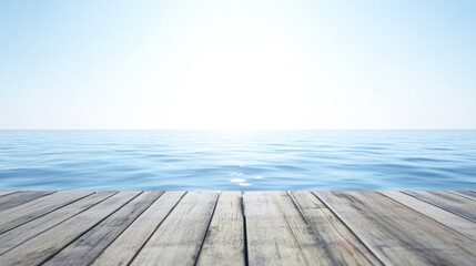 Obraz premium Serene wooden pier overlooking calm ocean under clear sky