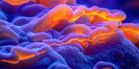 Obraz premium A close-up of vibrant coral or anemone, showcasing its delicate texture and translucent colors. Perfect for underwater and nature-themed visuals.