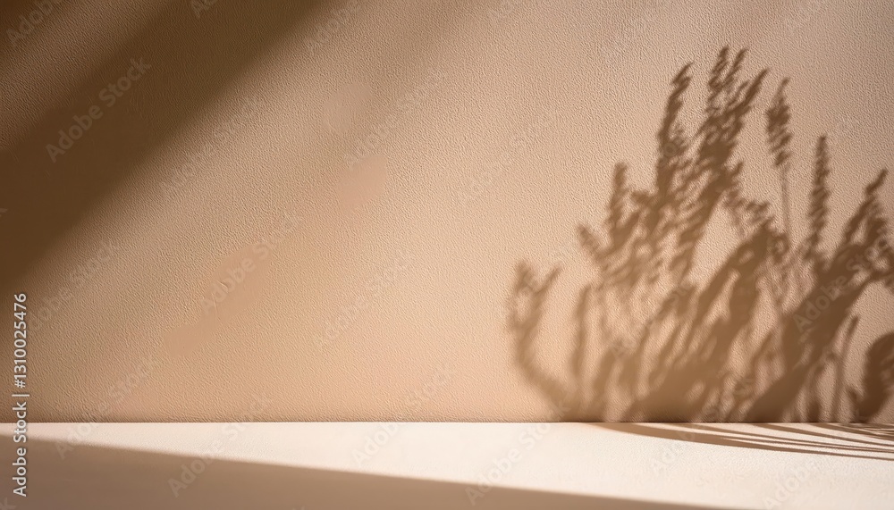 Poster serene minimalist scene empty concrete surface bathed in warm sunlight against a neutral backdrop, e