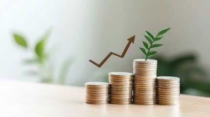 Building wealth stacked coins symbolizing financial growth home office infographic modern workspace investor's perspective