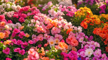 Vibrant display of colorful begonias in full bloom