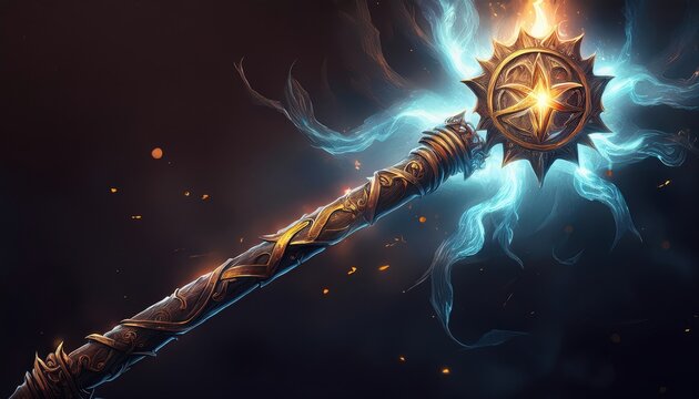 A mystical staff radiates bright energy in a fantastical world filled with wonder and creativity.