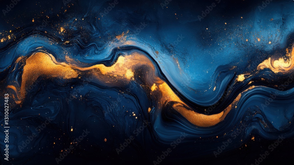 Poster celestial flow: azure depths and gilded streams of abstract art