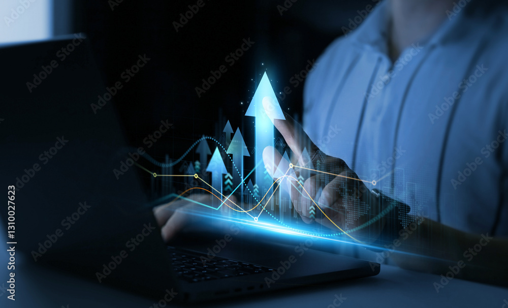 Leinwandbilder Analysis finance grow graph and market investment. Business strategy and data on economic growth graph chart. Business finance growth and graph chart diagram and analysing sale data.