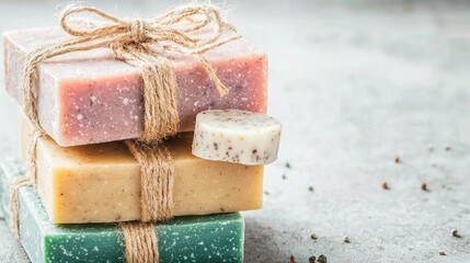   A bundle of soaps tied together with twine on the top