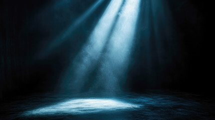 Obraz premium Moody spotlight illuminating empty dark stage with dramatic atmosphere