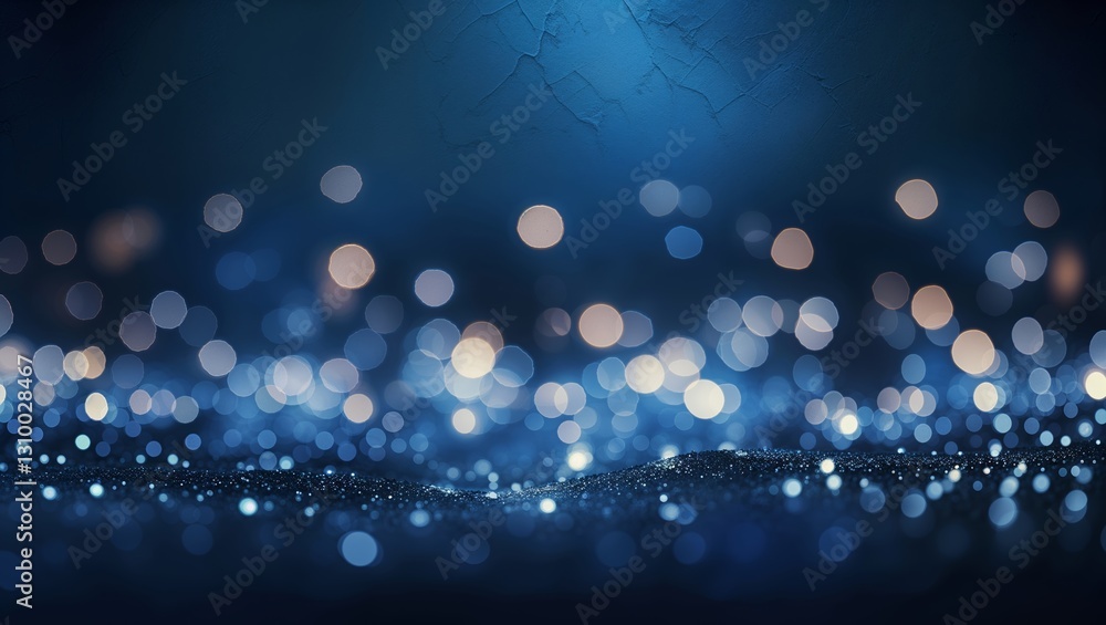 Poster dazzling blue bokeh lights twinkling softly in a dark atmosphere creating a serene and magical ambia