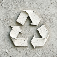 Textured white recycle symbol on concrete wall highlighting sustainability concept