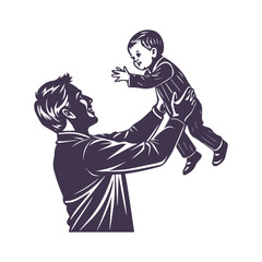Father and Child Silhouette Clipart Illustration isolated on a White Background