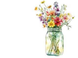 Isolated Watercolor Flowers in Jar