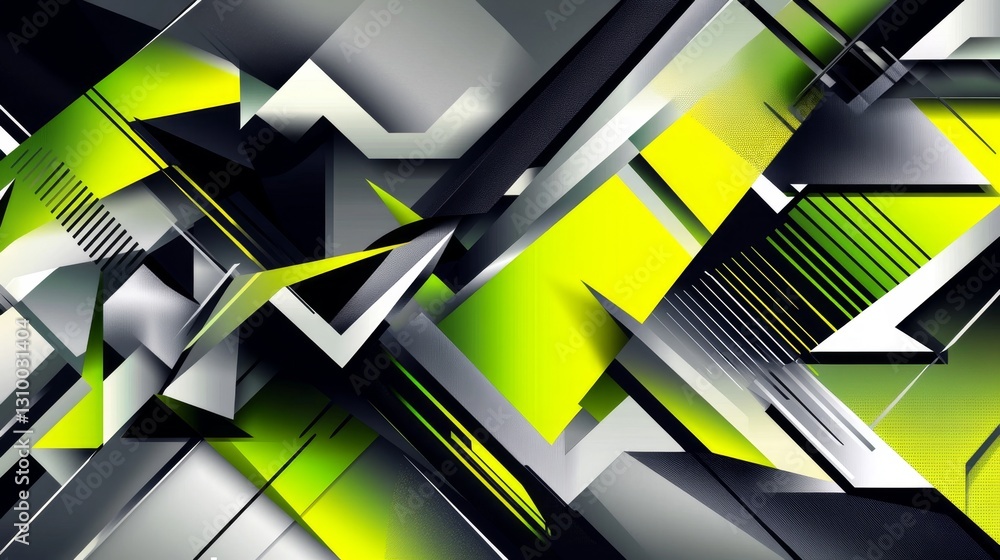 Poster exploring angular patterns futuristic cityscape digital artwork virtual environment aerial view edgy