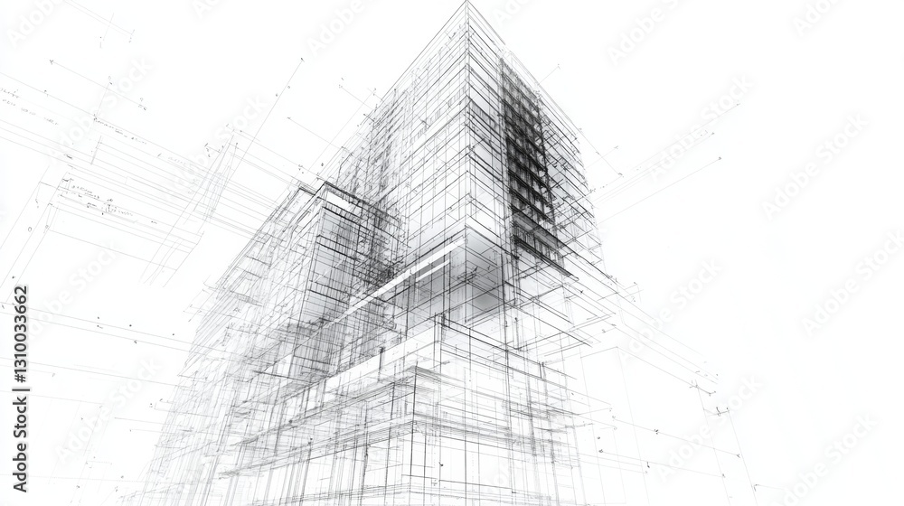 Poster designing a skyscraper architectural drawing urban environment technical blueprint engineer's perspe