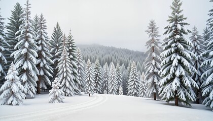 Naklejka premium Snow-covered woods in serene landscape, winter tranquility