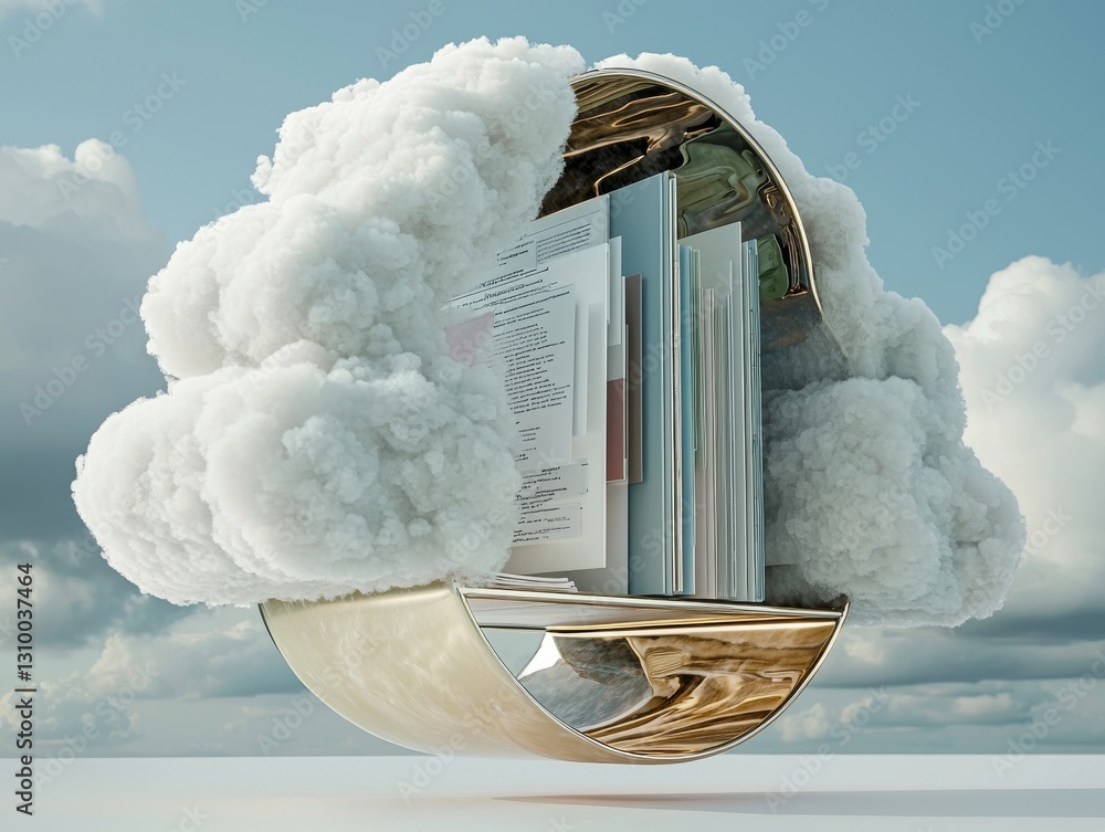 Poster cloud file storage represented by a 3d computer icon on a white background