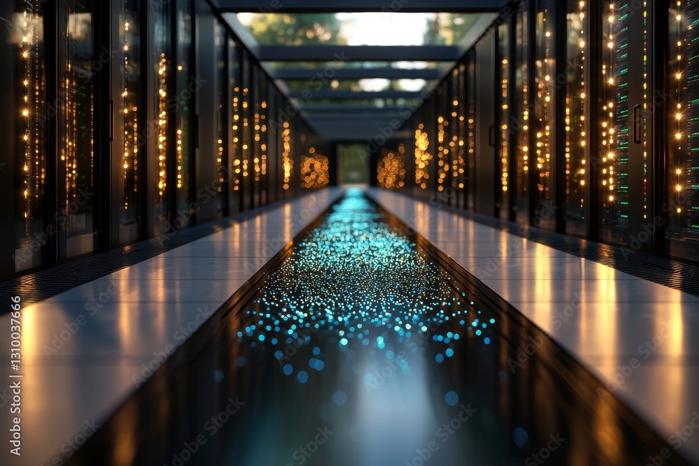 Poster a data center's interior is characterized by an array of network and internet telecommunication equi
