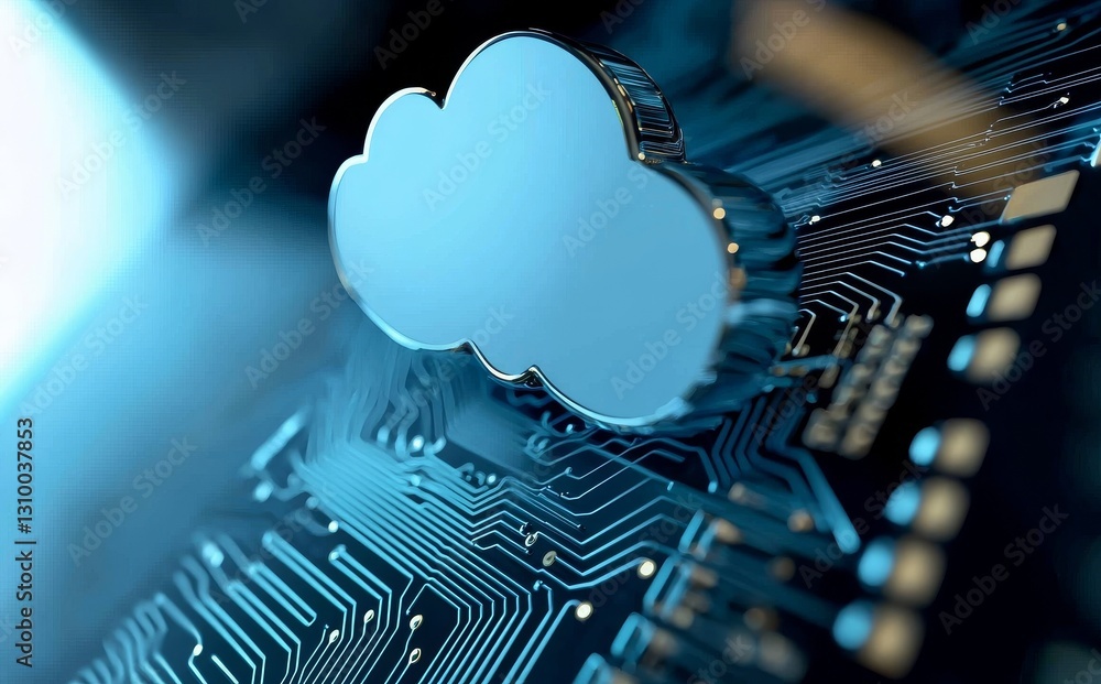Poster the concept of abstract modern cloud technology represents a fusion of internet data services and in