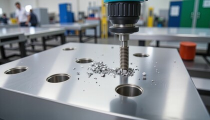 Industrial drilling process on stainless steel plate, manufacturing efficiency