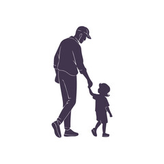 Father Walking With Child Silhouette Clipart Illustration isolated on a White Background