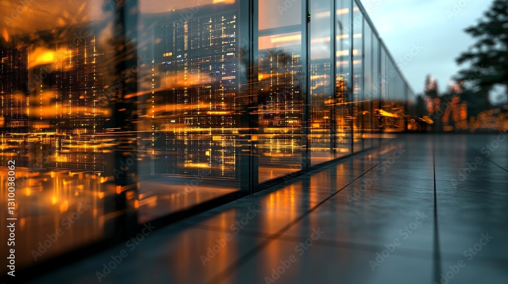Aufkleber a working data center is captured in a shot featuring rows of rack servers, with people walking and 