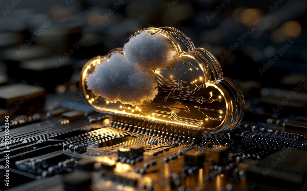 Poster cloud technologies is the subject of 3d rendering graphics in digital cloud storage/computing