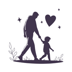 Father Walking With Child Silhouette Clipart Illustration isolated on a White Background