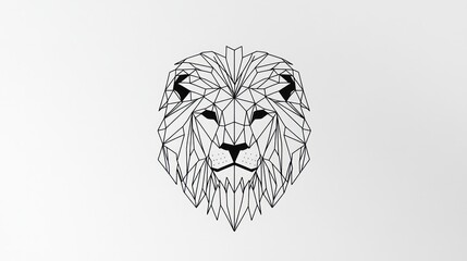 Geometric lion head, white background, animal portrait, design element