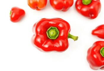 A vibrant, ripe red bell pepper, isolated on pure white, agriculture, salad